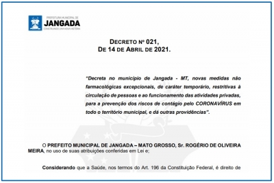 Prefeitura de Jangada cria Medidas de Enfrentamento COVID