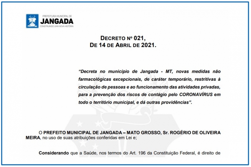 Prefeitura de Jangada cria Medidas de Enfrentamento COVID