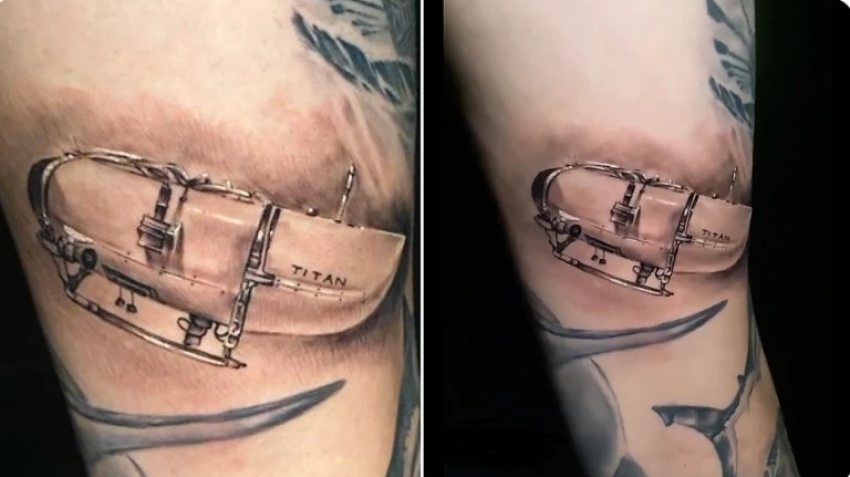 Brasileiro faz tatuagem do submarino que implodiu em visita ao Titanic