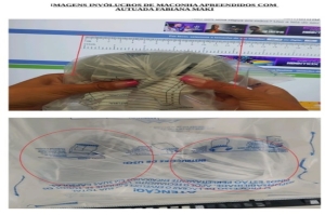 Invólucro com maconha apreendida no corpo da suspeita