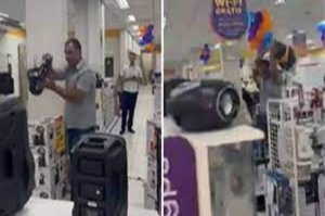 Homem surtado destrói loja da Magazine Luiza em Minas Gerais