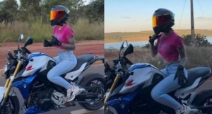 Influenciadora bomba com vídeo de dancinha em cima de moto