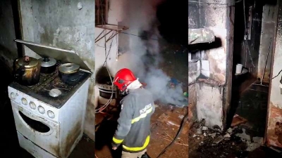 Casa pega fogo e dono quase morre tentando salvar os móveis