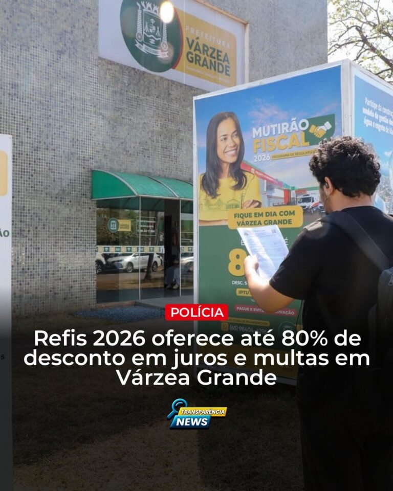 Refis 2026 oferece até 80% de desconto em Várzea Grande
