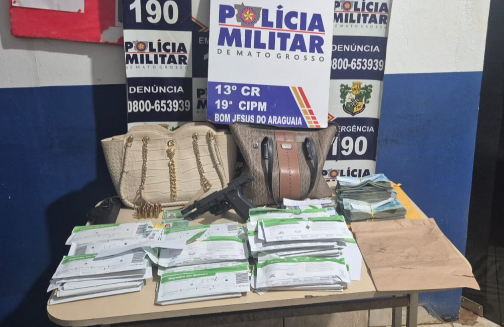 Casal em caminhonete é preso com pistola roubada e R$ 283 mil em dinheiro na rodovia MT-322