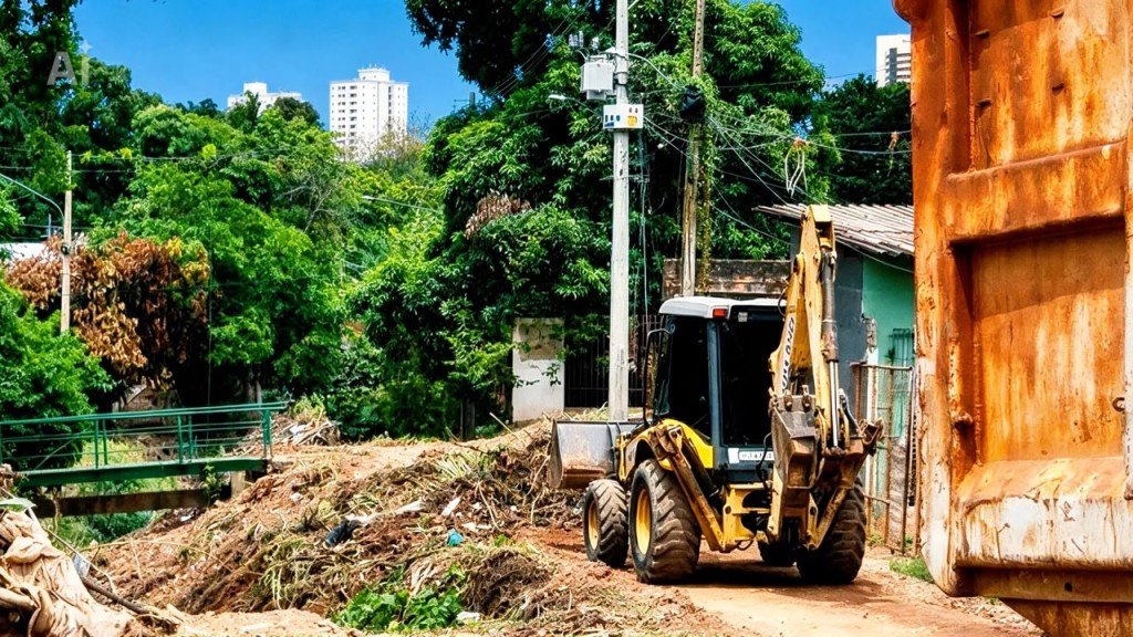Limpurb retira móveis, eletrodomésticos e resíduos de área de drenagem em Cuiabá