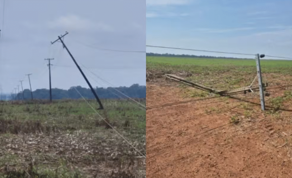 Ventos derrubam 9 postes e deixam moradores sem energia em MT